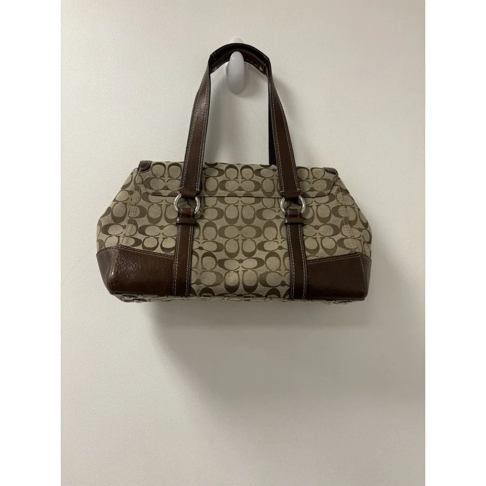 Coach Vintage Hampton Signature Carryall Shoulder Tote Bag Brown Leather